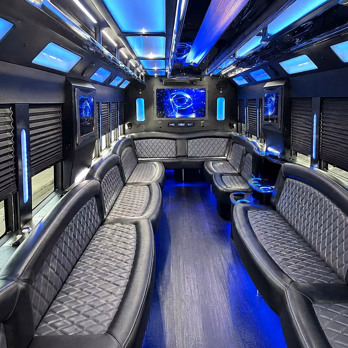 28 passenger party bus inside